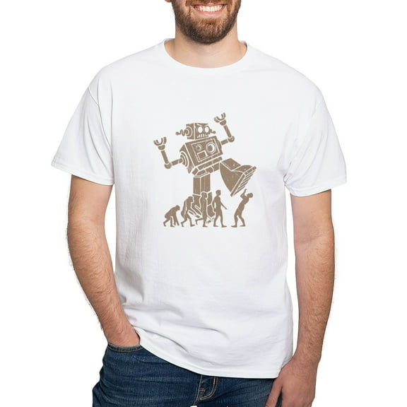 CafePress - 2 Robotv2 T Shirt - Men's White Classic Cotton T-Shirts