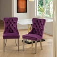 thumbnail image 3 of JESTOP Velvet Dining Chairs Set of 2, Tall Back Side Chair, Modern Upholstered Side Chair with Button Back Ring, Silver Plated Stainless Steel Legs (Purple), 3 of 7