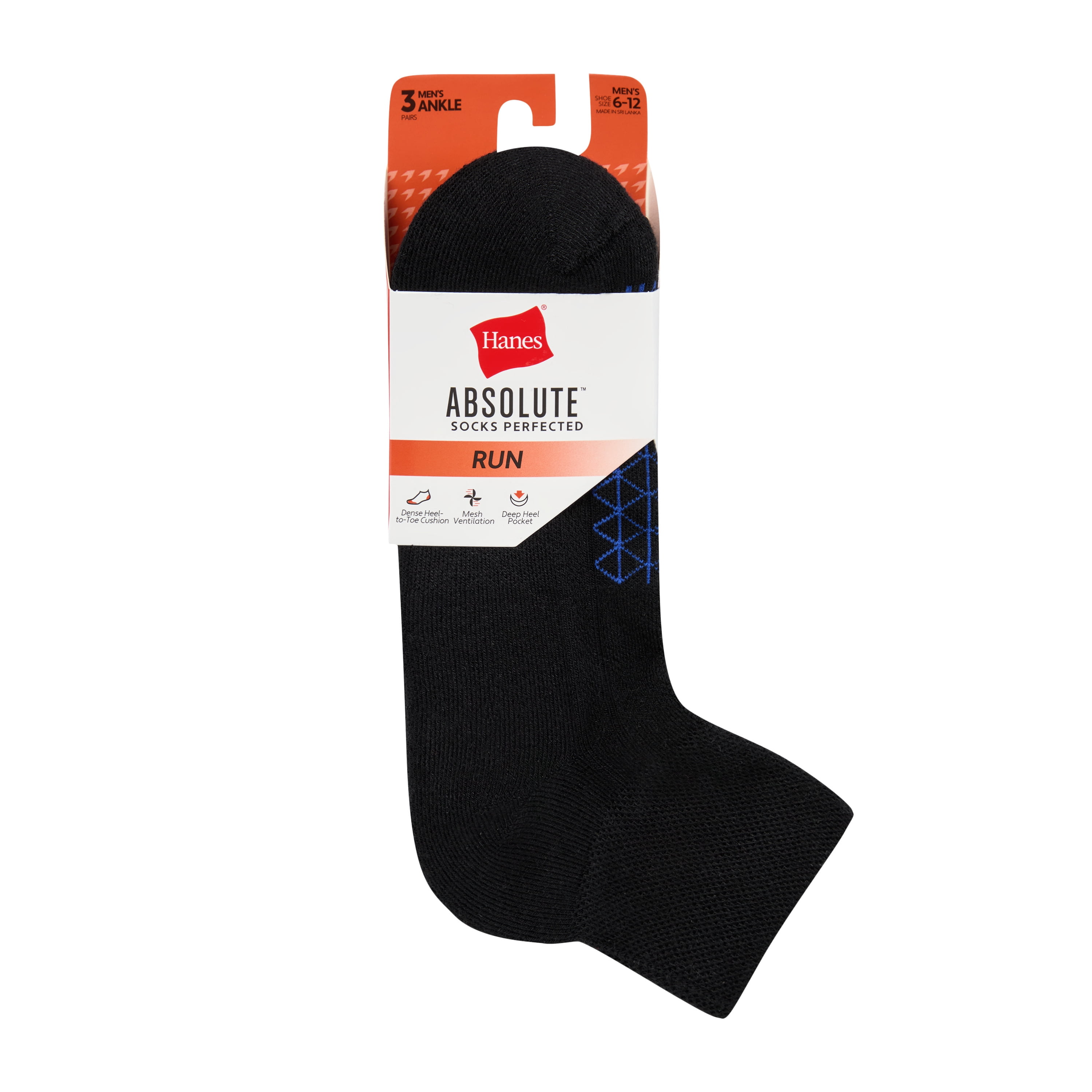 Hanes Mens Ankle Socks, 3-Pack, Absolute Run Quarter Socks for Men, Moisture-Wicking, Cushioned