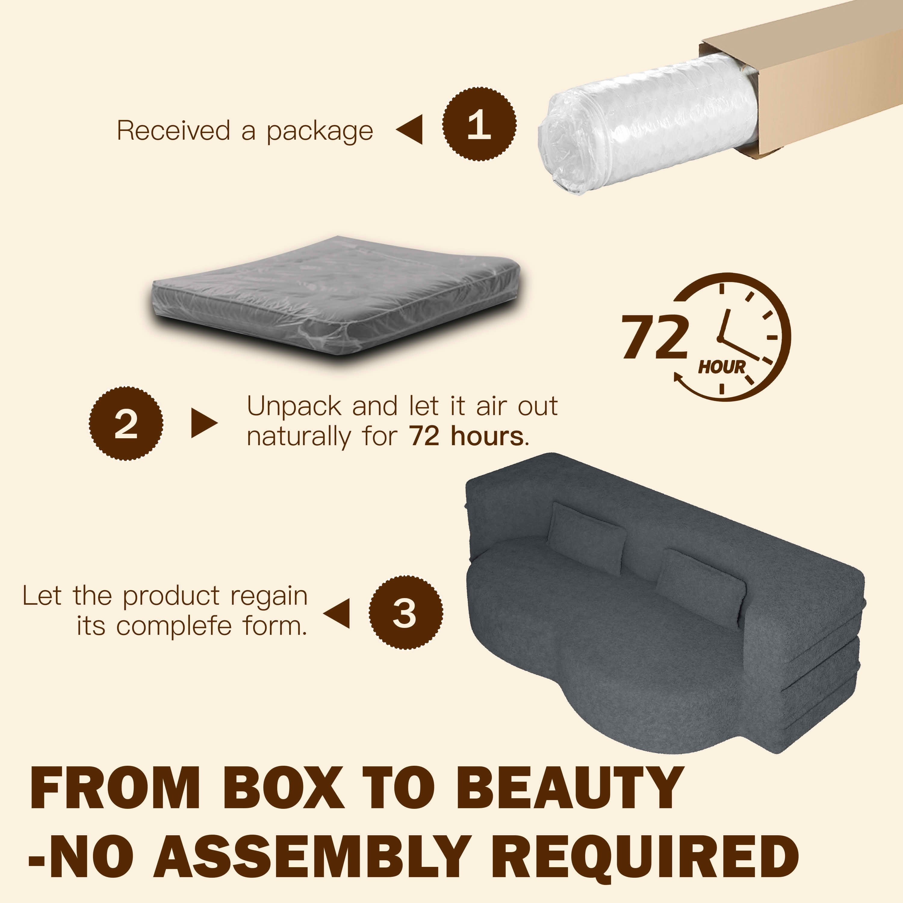 MAYEERTY Sherpa Floor Sofa Bed, Full Size Foldable Foam Sleeper Mattress with 2 Pillows, Zero Assembly Space Saving Guest Bed