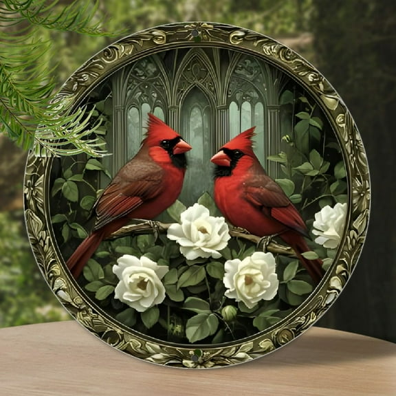 1pc Vintage Cardinal Theme Round Aluminum Wall Art - 8x8 Inch Metal Sign for Home, Office, Bar, Kitchen Decor - No Electricity or Battery Needed - Ideal for Ramadan Perfect Gift for Friends