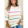 thumbnail image 2 of Comfortable Half Sleeve Drop Shoulder Sweater - Stylish White Stripe Pattern | [ZhiHiMeRi] | (US 4-6)S, 2 of 12