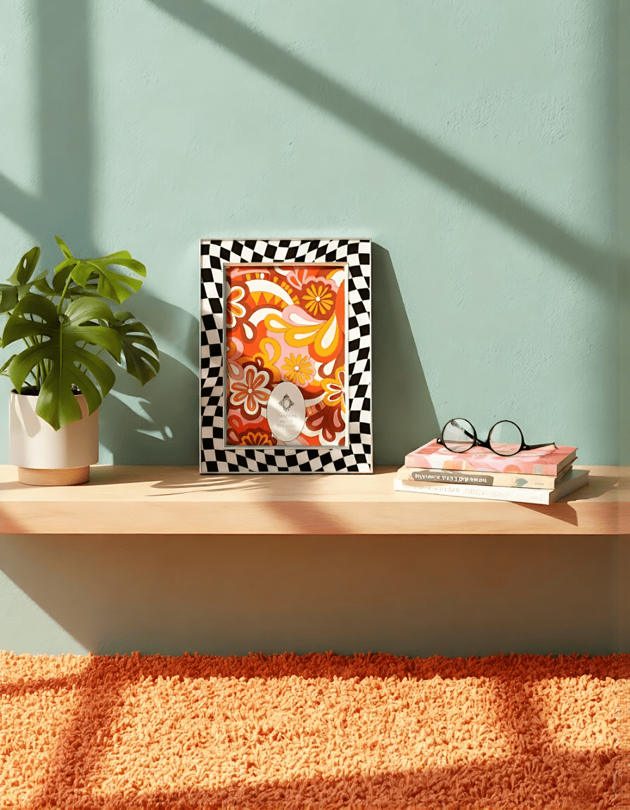 Concepts 4x6 Picture Frames Set of 4 Silver Checkered Retro Photo Frames, HD Glass, Wall Decor/Tabletop Display