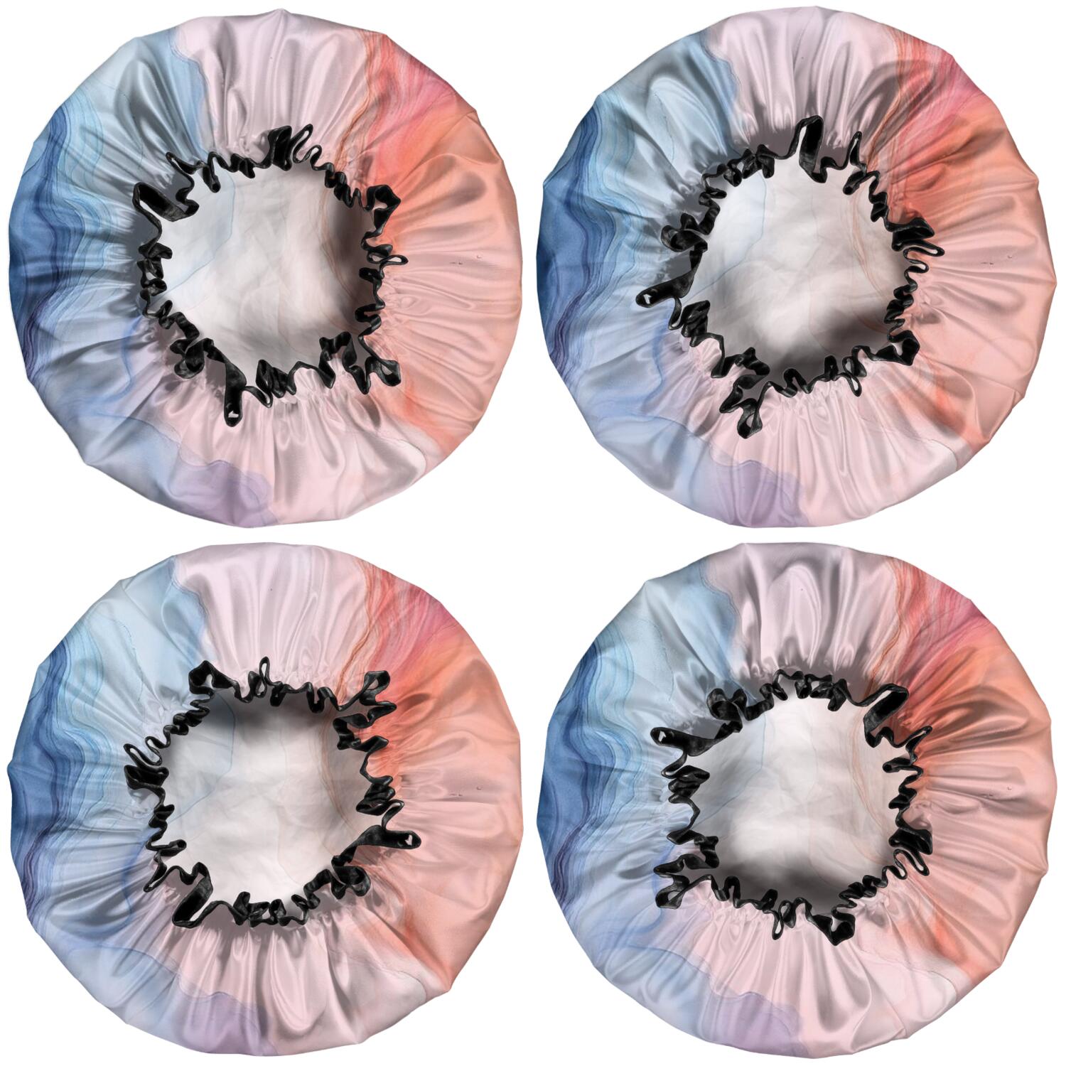 Shower Caps,Blue Red Purple Marble Pattern Waterproof Shower Cap for Women 4 Pieces,Double Reusable Hair Cover for Shower PEVA Elastic Stretch Hem