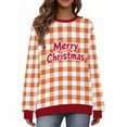 thumbnail image 7 of Womens Christmas Plaid Sweatshirts Long Sleeve Ugly Xmas Pullover Sweatshirt Crewneck Letter Graphic Tops, XL Orange, 7 of 7