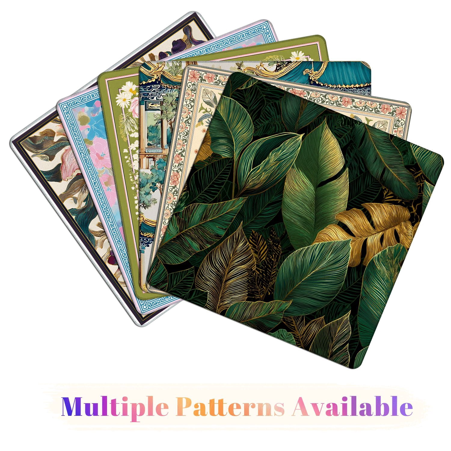 Mahjong Mat 31.5" x 31.5" golden green tropical leaves white Seamless Non-Slip Noise Reduction American Mahjong Tiles Table Cover for Dominoes Poker Card Board Games Gift