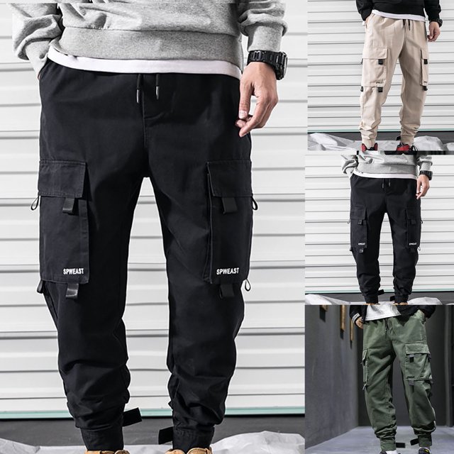 UVEASISHA Men's Outdoor Cargo Pants,Mens Athletic Pants Relaxed Fit Stretch Drawstring Jogging Pants Casual Lightweight Workout Pants with Adjustable Ankle Cuff Back to School Deals