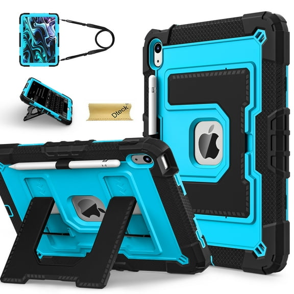 Dteck Case for iPad Air 11 Inch (M3/M2, 2025/2024)/ iPad Air 5 (2022) / iPad Air 4 (2020), Heavy Duty Sturdy Stand Case with Pencil Holder, Shoulder Strap,Black Blue