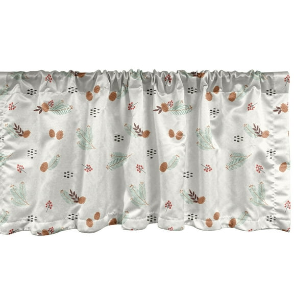 Ambesonne Botany Window Valance, Continuous Pattern of Pine Branches Berries and Cones, Curtain Valance for Kitchen Bedroom Decor with Rod Pocket, 54" X 18", Off White Multicolor