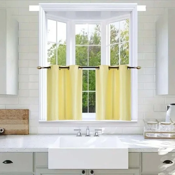 Gorgeous Home Linen D24 Yellow 2-Piece Short Half Window Blackout Curtains