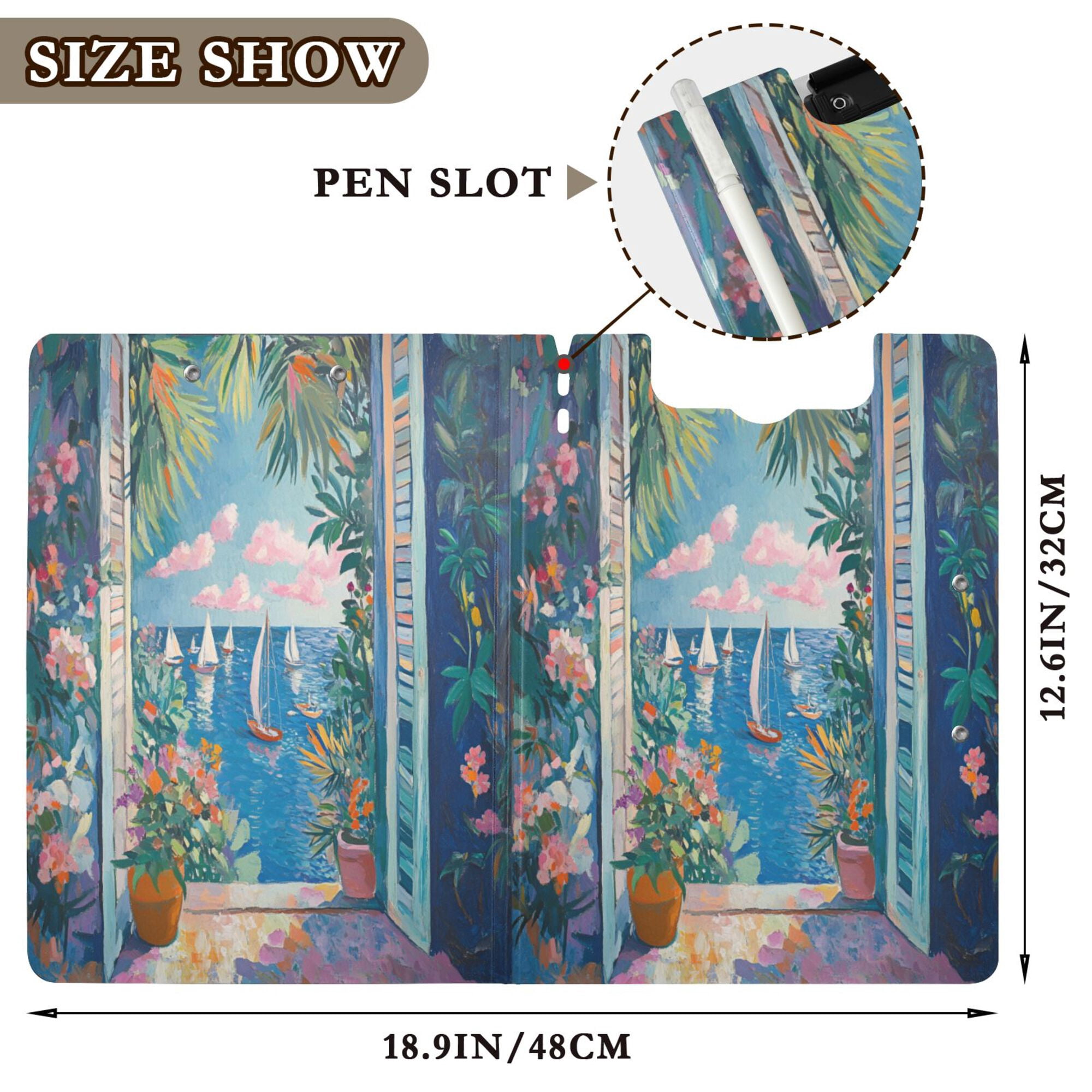 FORMRS A4 Clipboard Folder with Pen Holder Horizontal Foldable School Office Binder, Blue Sea