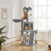 Alden Design 54 Cat Tree with Hammock, Basket and Scratching Post Tower, Light Gray