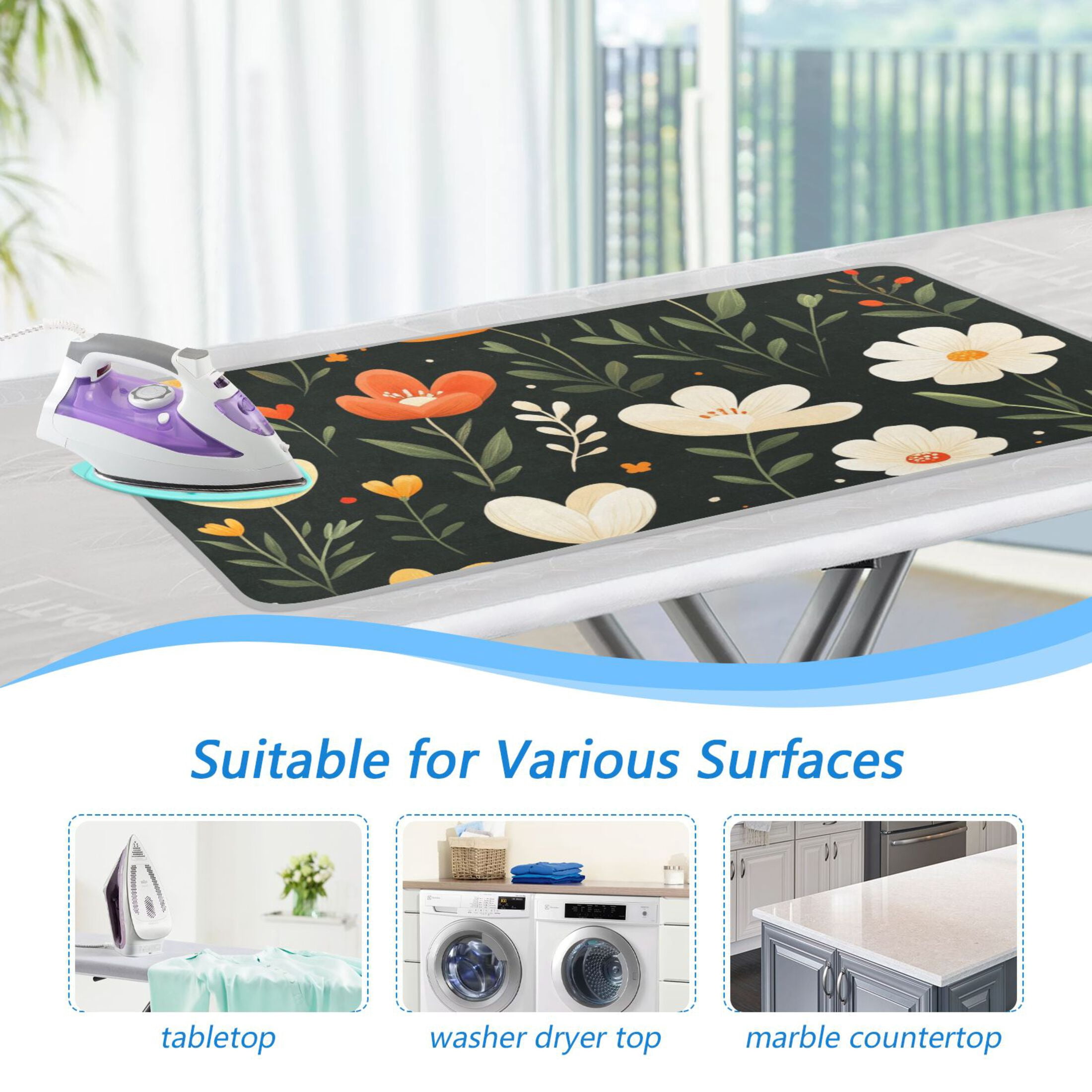 Colorful Floral Simple Ironing Mat Blanket for Table Top Travel Portable Ironing Board Pad 47.2x27.6 Inch