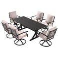 thumbnail image 2 of ALAULM 7PCS Patio Dining Set,Outdoor Metal Patio Furniture Set w/6 Swivel Rocking Chairs & Large Metal Table w/Umbrella Cutout for Garden,Backyard,Sand, 2 of 8