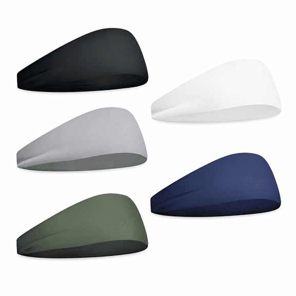 FLORNIX Sports Headbands for Men (5 Pack), Moisture Wicking Workout Headband, Sweatband Headbands for Running, Cycling, Football, Yoga, Hairband for Women and Men