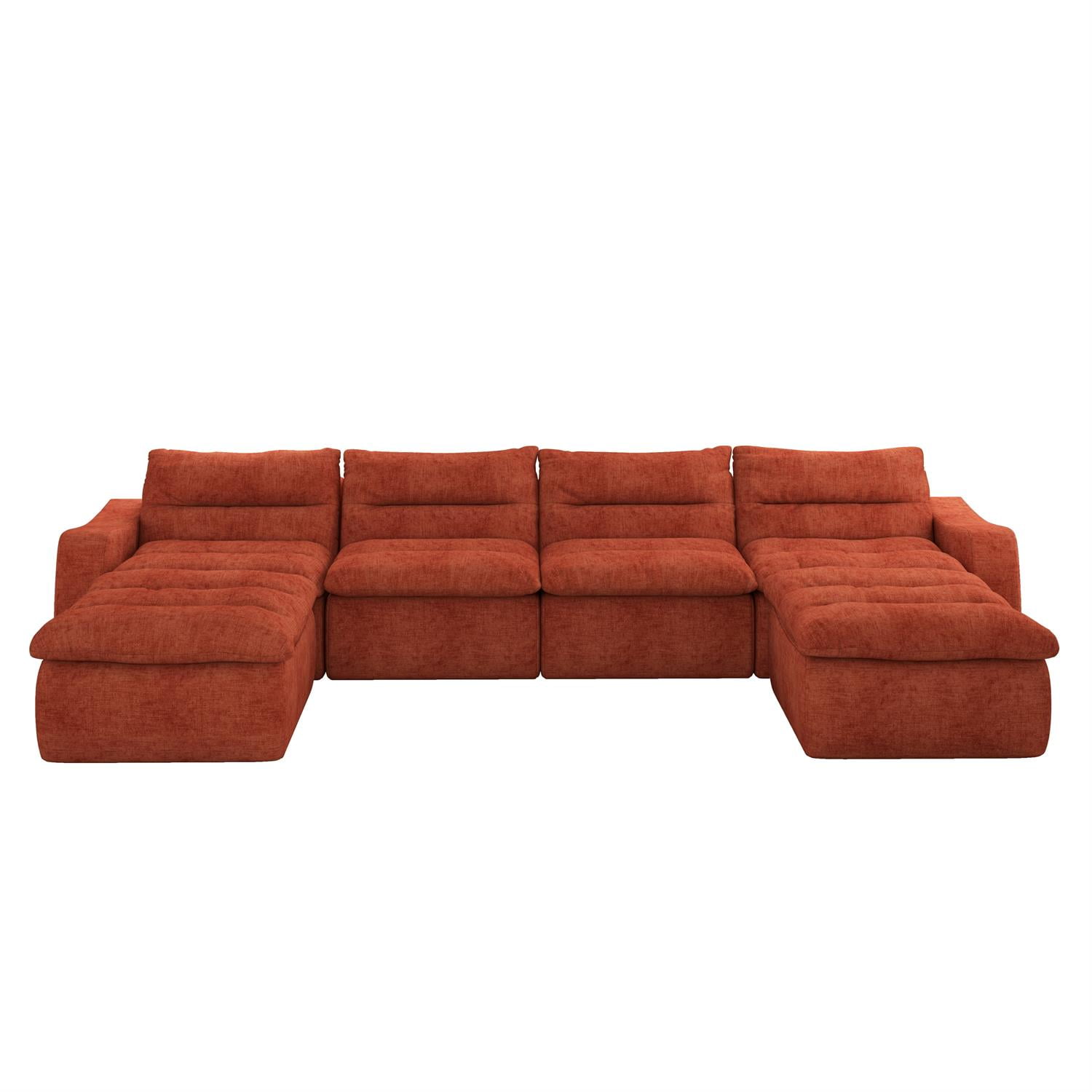Demi Bonn 150" Modern L-Shaped Modular Sofa, Comfortable Beanbag Style, Stylish Lazy Couch for Living Rooms and Relaxation, Orange