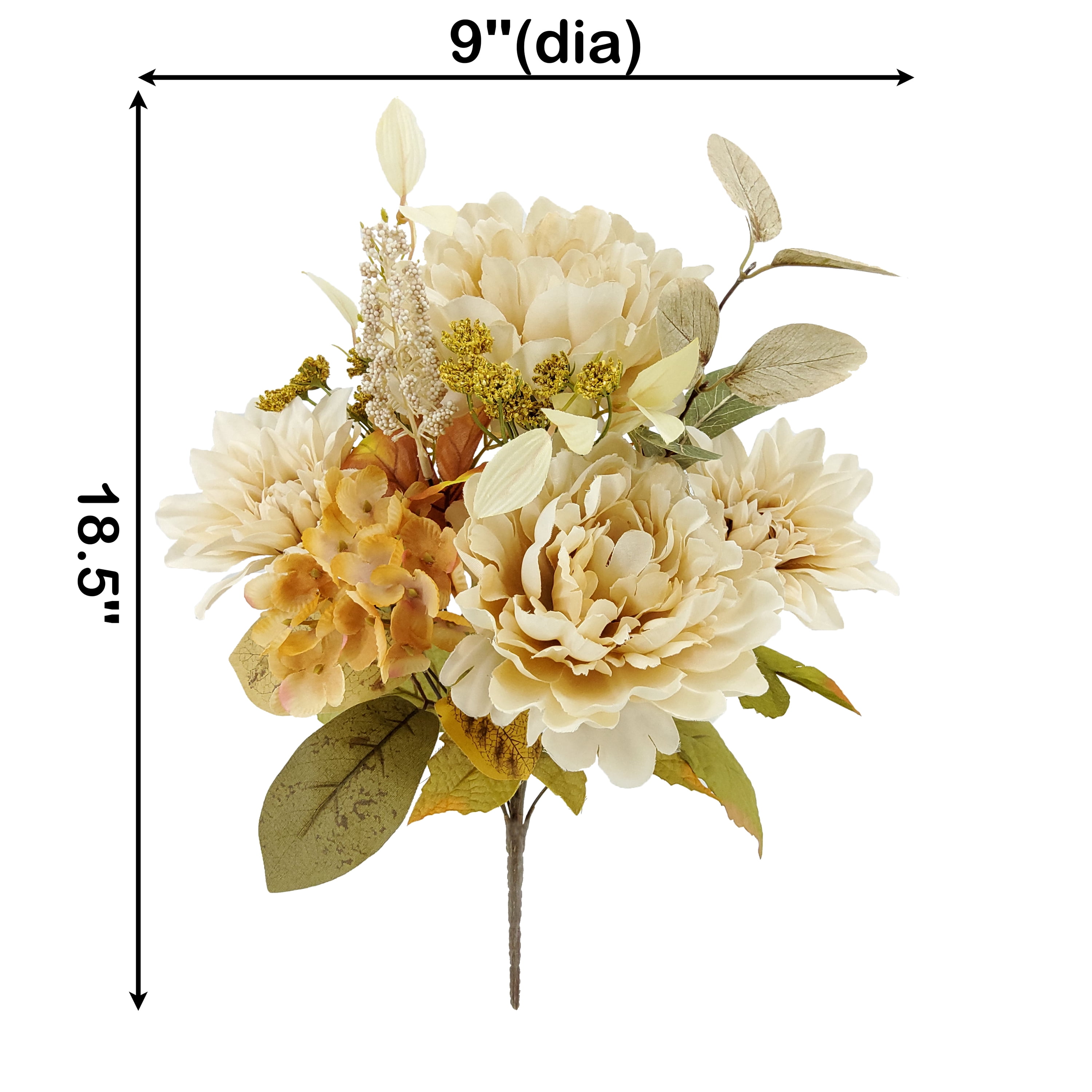 Mainstays Indoor Artificial Peony and Dahlia Mixed Bouquet, Cream, 18.5 in