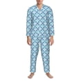 thumbnail image 3 of Balery Blue Fish Scale Texture Pijama para Hombre de Dos Piezas con Manga Larga, Conjunto de Dormir y Descanso Suave con Bolsillos-Small, 3 of 7