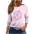 thumbnail image 5 of Nfurl Women Pink Ribbon Breast Cancer Graphic Tees Shirts Casual Crewneck 3/4 Sleeve Tshirts Cancers Awareness Shirts Pullover Tops Pink XXXL, 5 of 6