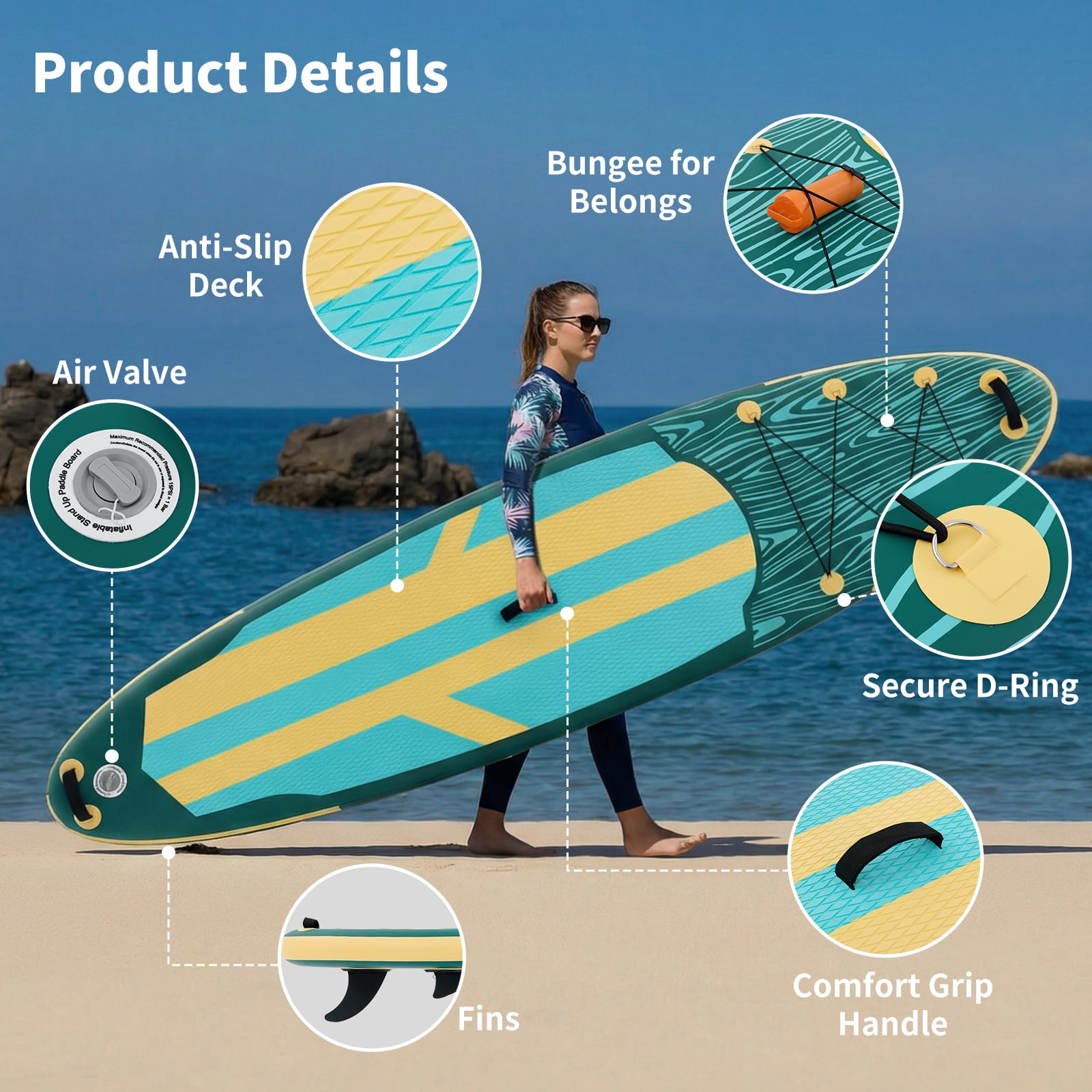 SHOUFTW Inflatable Paddle Board,Equipped With SUP Paddle Board Accessories, The Non-slip EVA Deck Design Restarts The Surfboard,Surfboard for Youth&Adults of All Skill Levels,Yellow Green