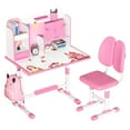thumbnail image 2 of Anvazise 2Pcs Kids Study Desk Chair Set, Height Adjustable Children School Study Table Chair Set with Sitting Corrector, Ergonomic Desk Chair with Book Stand, Foot Pedal, Partition Design,Pink, 2 of 12
