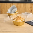 thumbnail image 3 of Pastry Tek 3 oz Square Gold Aluminum Baking Cup - with Plastic Dome Lid - 3" x 3" x 1 1/4" - 100 count box, 3 of 3
