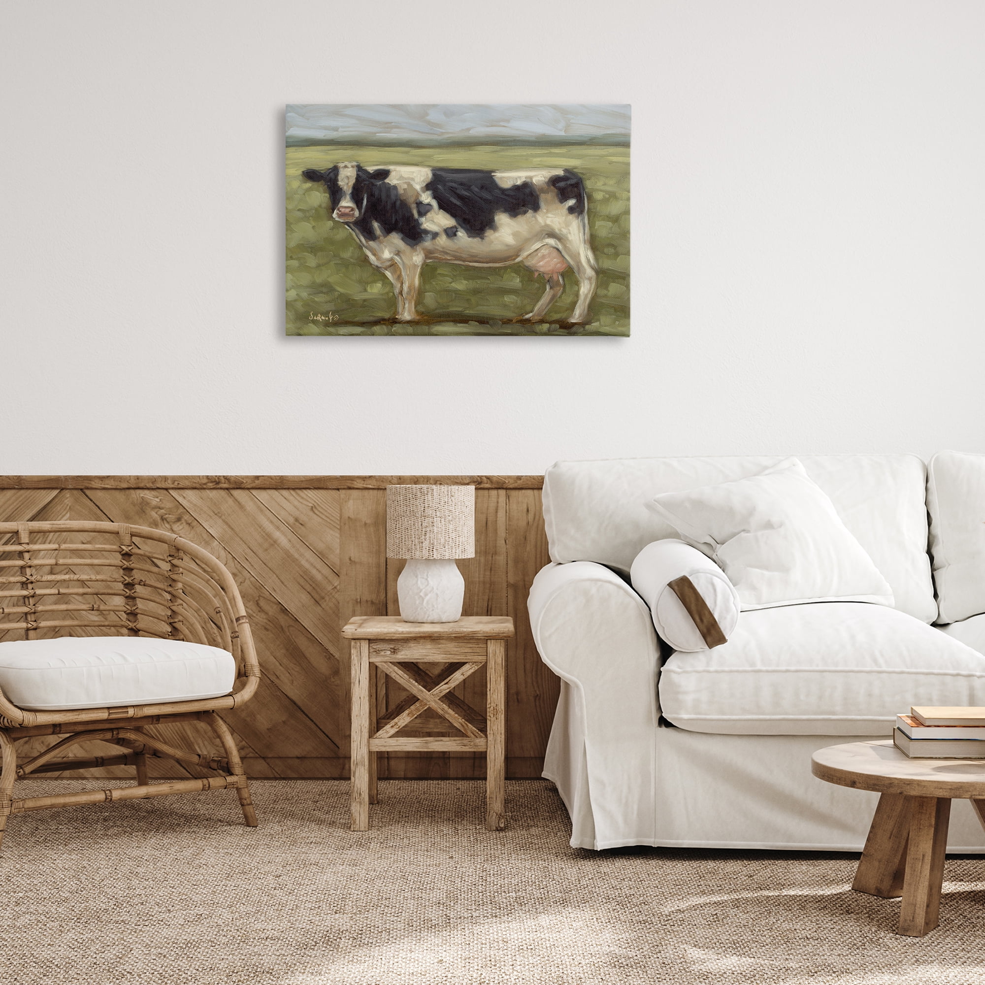Stupell Industries Painterly Cow on Farm Animals Painting Wrapped Canvas Art Print Wall Art, 30 x 20