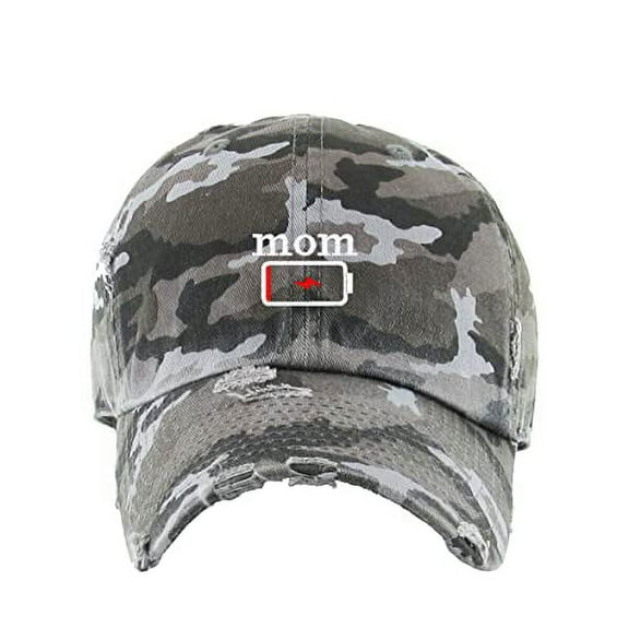 Mom Low Battery Vintage Baseball Cap Embroidered Cotton Adjustable Distressed Dad Hat Gray Camo