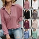 thumbnail image 4 of Las mujeres ocasionales acanaladas de punto Tops botón de manga larga otoño camiseta suelta blusa Eccomum Rosa/Extragrande, 4 of 7
