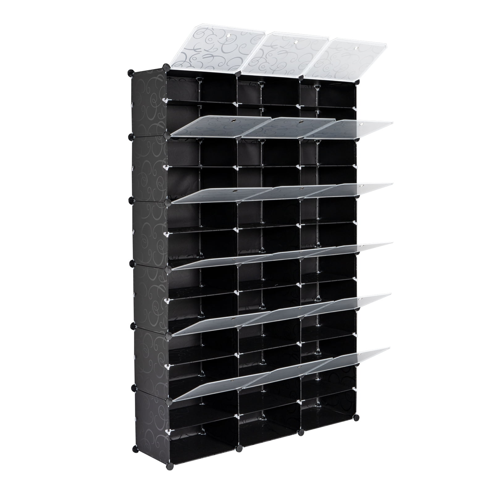 12-Tier Portable 72 Pair Shoe Rack Organizer, 36 Grids Expandable Tower Shelf Storage Cabinet for Heels, Boots, Slippers - Black