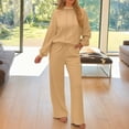 thumbnail image 2 of ZsaeSM Women 2 Piece Lounge Tracksuit High Neck Drawstring Sweatshirt & Comfy Wide Leg Pants Casual Outfit Set Beige L, 2 of 5