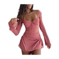 thumbnail image 1 of TRKIYQC Vestido de Mujer Adulto Color Sólido Manga Larga Cordón Plisado Cuello Halter Mini Vestido TRKIYQC ocio, 1 of 3