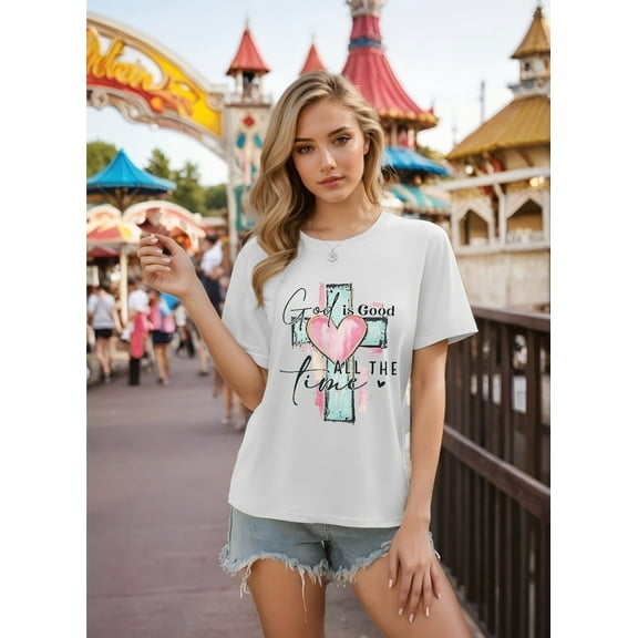 Women Christian T-Shirt God is Good All the Time Graphic Shirt Christian Religious Loose Crew Neck Top