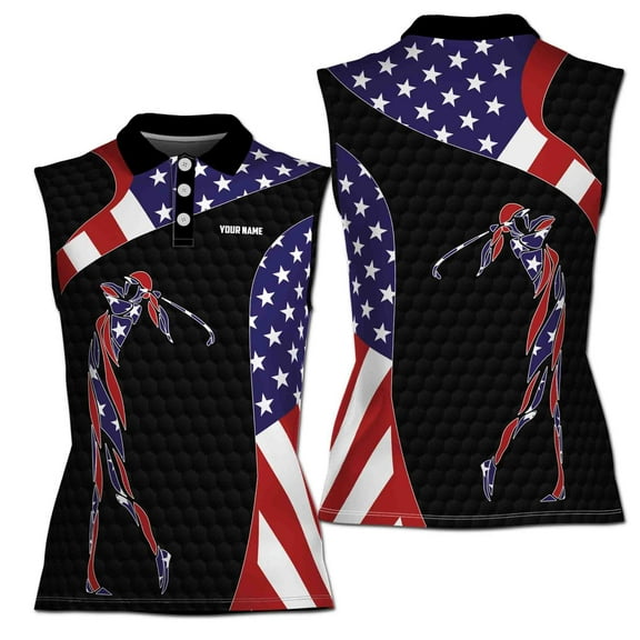 American Flag Patriot Golf Black Women's Polo Shirt