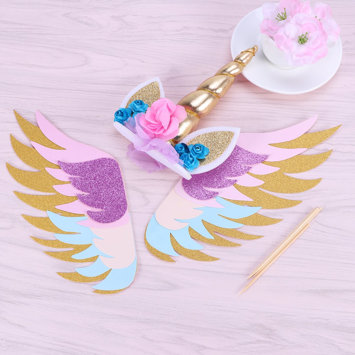 Unicorn Wings Cake Topper Glitter Paper Cake Insertion Card Cake Decoration Cupcake Toppers Birthday Baby Shower Wedding 3PCS - image 3 of 6