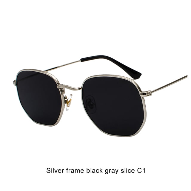 Becaristey PC Hexagon Men Women Fashionable Polarized Lens Lightweight Frame Materials Protection Silver black gray C1 1Set