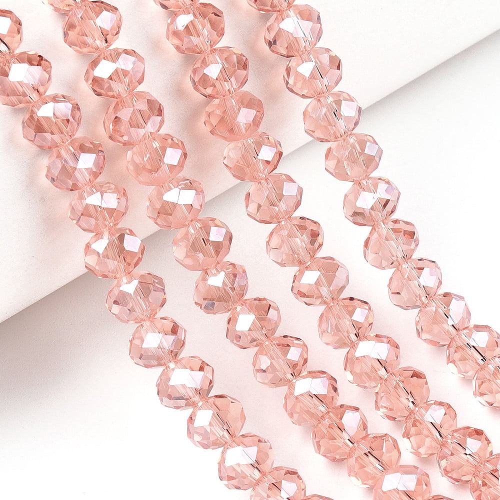 Electroplate Glass Beads Strands Pearl Luster Plated Faceted Rondelle Salmon 10x8mm Hole: 1mm about 63~65pcs/strand 49~50cm