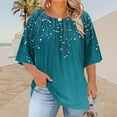 thumbnail image 3 of JTZGDY Tops for Women Plus Size Boho Floral Printed Summer Short Sleeve Ruched Crew Neck Graphic T-Shirts Loose Oversized Casual Dressy Tunic Blouse Sky Blue XXXXL, 3 of 6