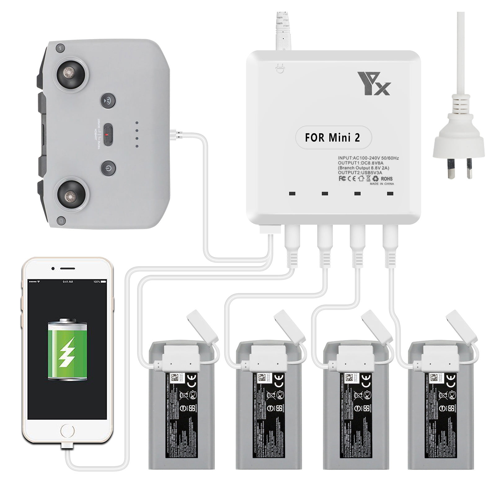 2PC Battery Charger Hub RC Intelligent Quick Charging For DJI Mavic Mini Drone