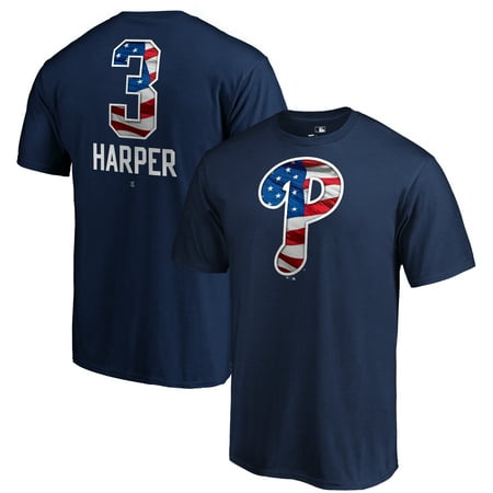 Bryce Harper Philadelphia Phillies Fanatics Branded 2019 Stars & Stripes Banner Wave Name & Number T-Shirt -