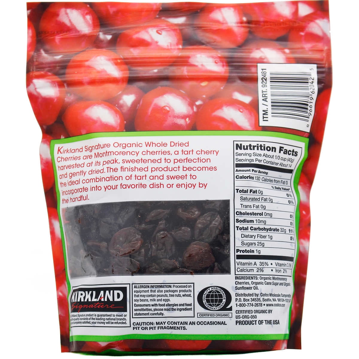 2 PACK | KS Kosher Organic Dried Tart Montmorency Cherries, 1 lb 4 oz (2 Pack)