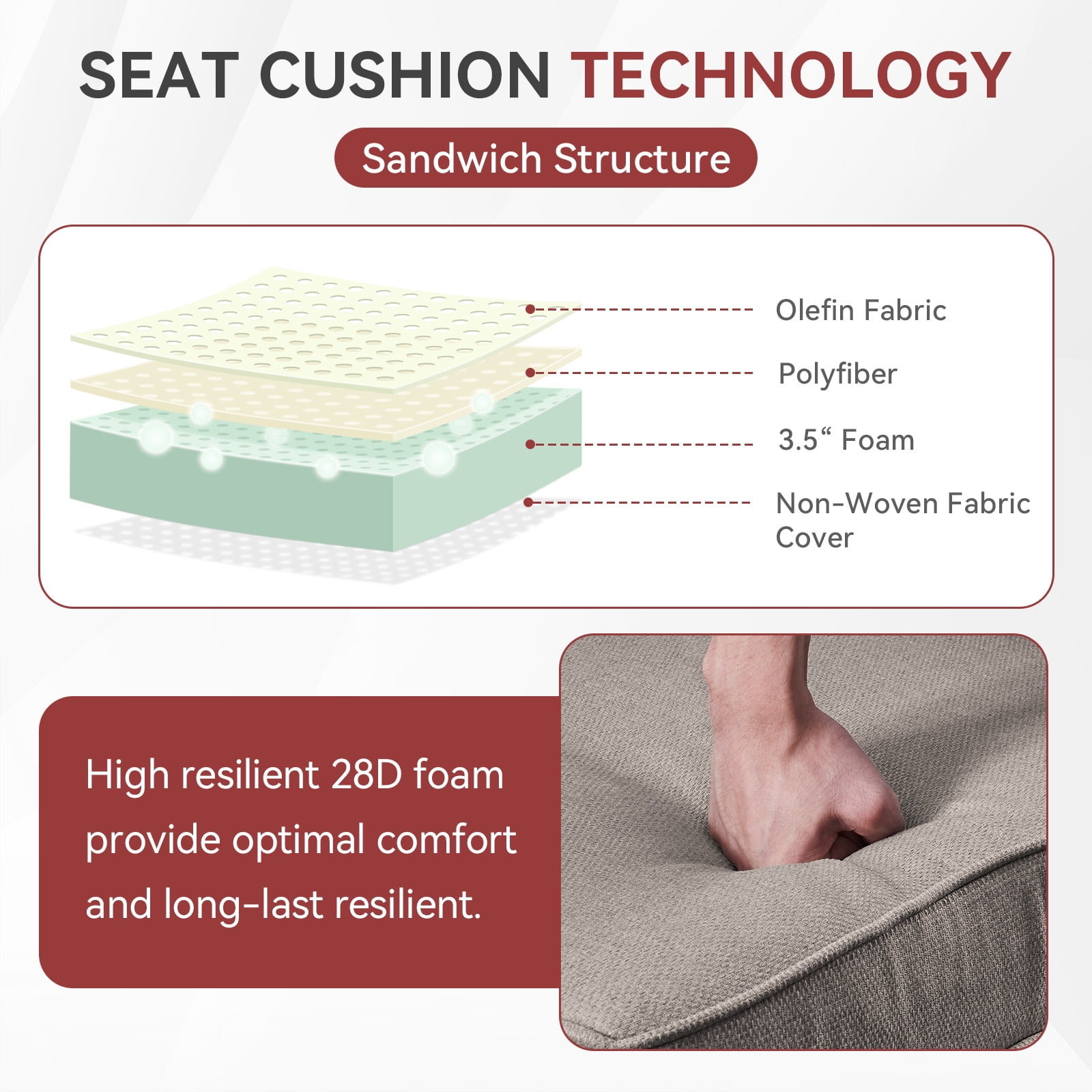 Planntonneo Outdoor Wicker Furniture Cushion Set, 25 x 22 x 4 Deep Seat Patio Chair Cushions, Beige, 3 Sets