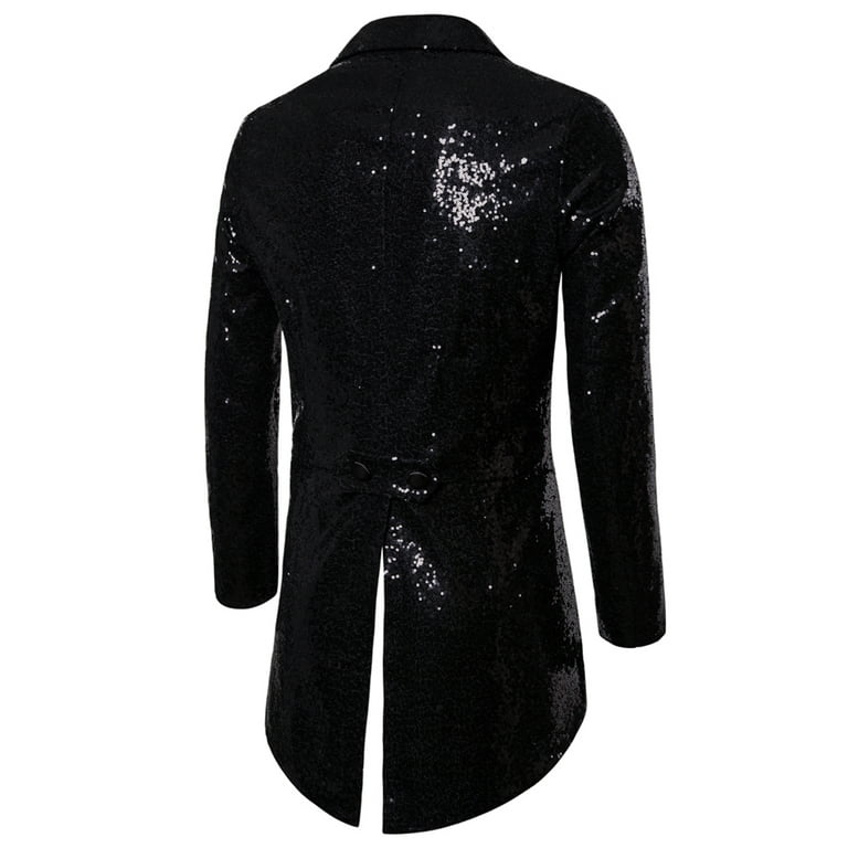 Mens Sequin Long Jacket Tailcoat Swallowtail Dress Coat Dinner