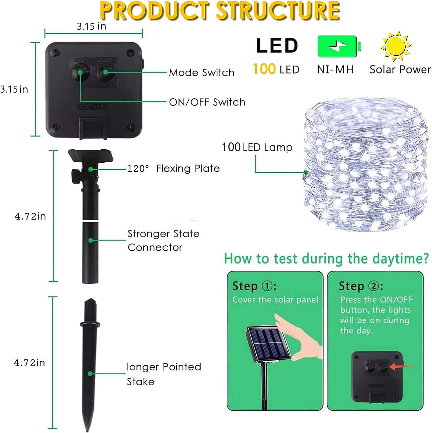 GHODEC 2 Pack 100LED Solar String Lights Outdoor Waterproof,Each 33ft Solar Powered Outside Fairy Lights,Solar Christmas Lights with 8 Modes for Garden Patio Yard Decor,Cool White