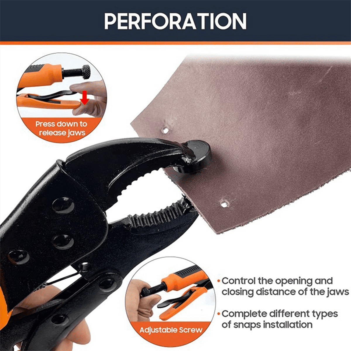 Heavy-Duty Snap Fastener Pliers Adjustable Tool Pliers with Three Dies for Leather Snap and Sewing