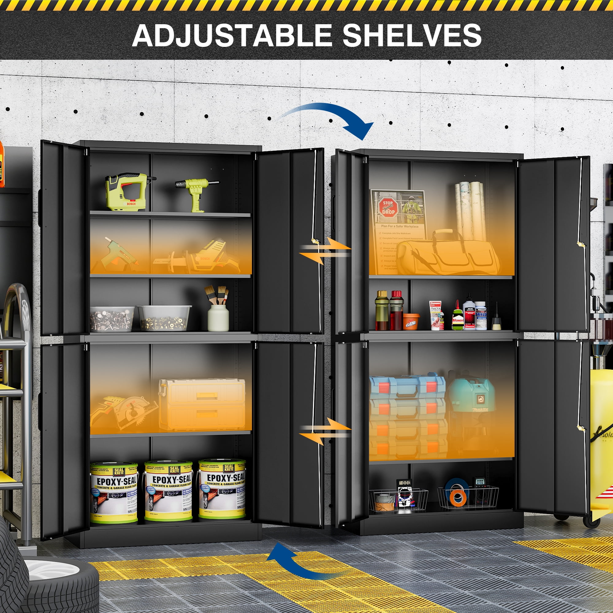 Fesbos Metal Storage Cabinet with 4 Doors and 3 Adjustable Shelves,71" Lockable Garage Tall Steel Lockers,for Home Office,Living Room,Pantry,Gym,Commercial Utility Storage