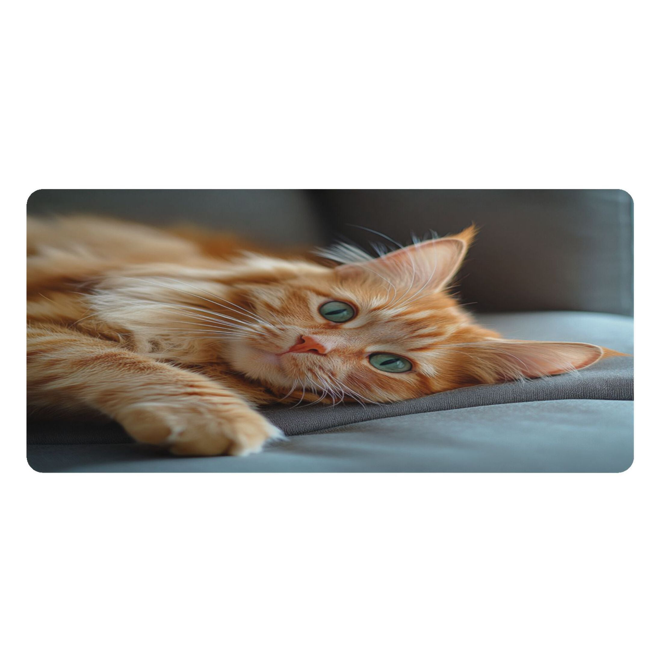 Leather Keyboard and Mouse Desk Mat Office Desk Accessories Protective Office Desk Decor Desk Pad Mat for Gaming, Work from Home, Office Orange Cat Lying on Sofa 16.5" x 35.4"