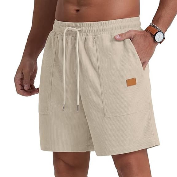 Yievot Men's Casual Corduroy Shorts 7 Inch Inseam Lightweight Elastic Waist Drawstring Summer Beach Shorts with Pockets