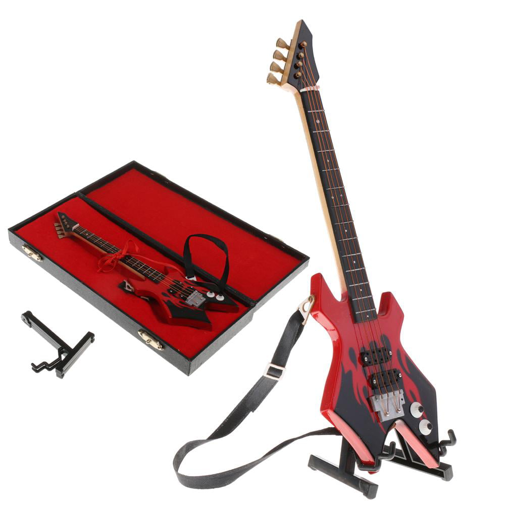 1/6 Wooden Electric Bass Model Musical Miniature for Action Figures Red #2 