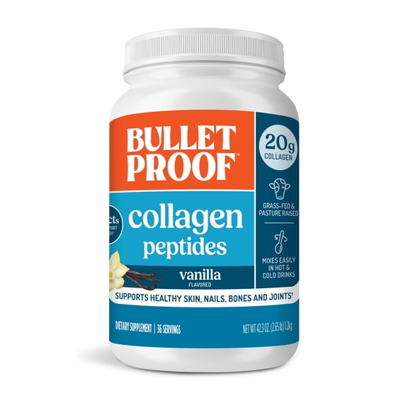 Bulletproof Vanilla Collagen Protein Powder with MCT Oil, 19g Protein, 42.3 Oz, Value Size, Collagen Peptides and Amino Acids for Skin, Bone and Joint Support, Pasture Raised, No Added Hormones